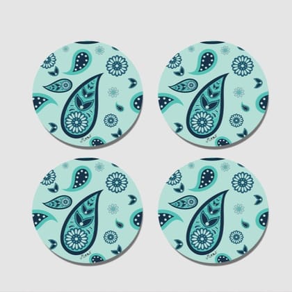 Blue Paisley Acrylic Round Coasters - Set of 4