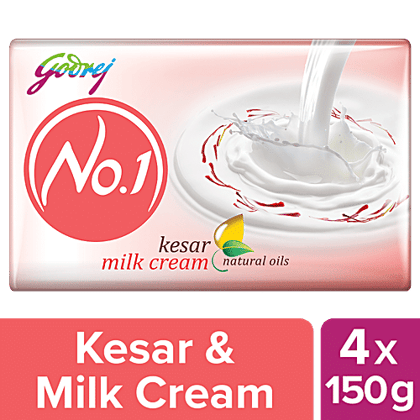Godrej No.1 Kesar & Milk Cream Bathing Soap, 150 g (Pack of 4)
