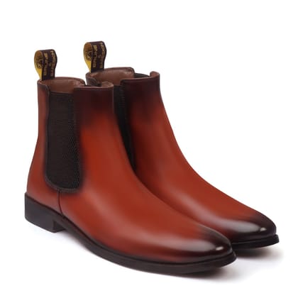 Burnished Chelsea Boots In Tan Leather with Leather Sole-40/6