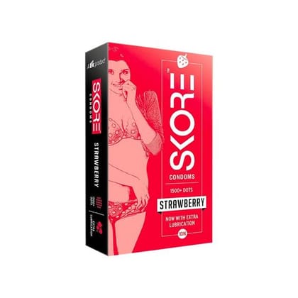 Skore Dotted & Colored Condoms - Strawberry Flavored, 10 Units Pack