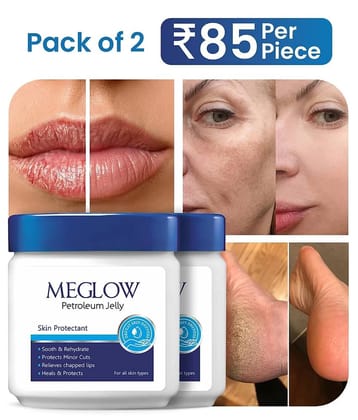 Meglow Petroleum Jelly All Day Long Lasting Moisturizing For Lips & Elbows 100g ( Pack of 2 )