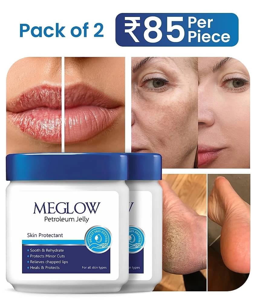 Meglow Petroleum Jelly All Day Long Lasting Moisturizing For Lips & Elbows 100g ( Pack of 2 )