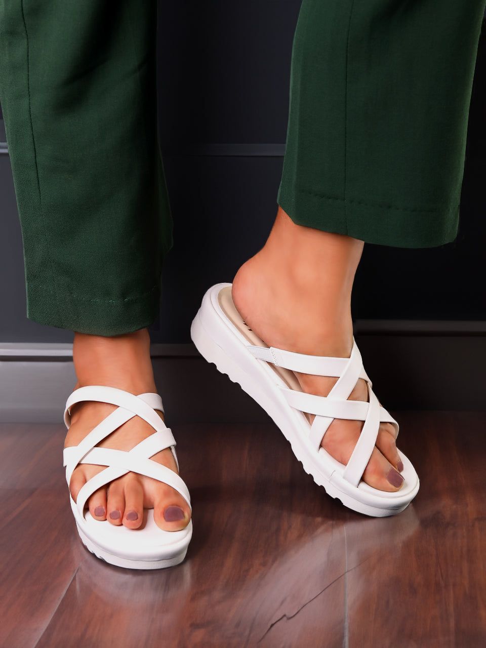 Liyana White Flatform Heels-White / 39