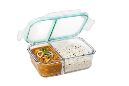 2 Partition Compartment Lunch Box Container Microwave Highly Heat-Resistant Glass Preservation Box for Kitchen