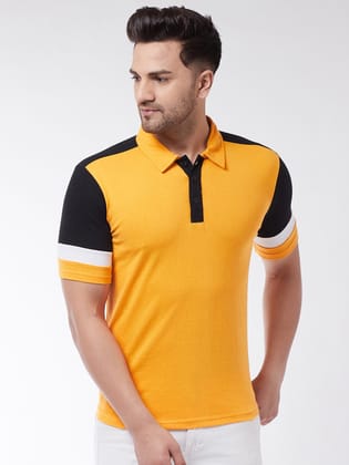 Gritstones Solid Men Polo Neck Yellow, Black T-Shirt