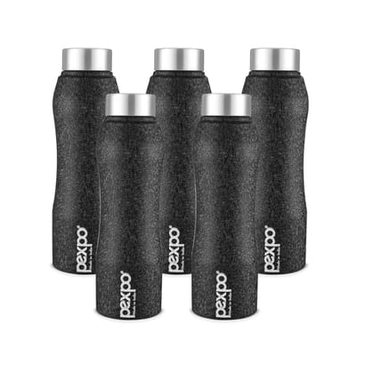 PEXPO Stainless Steel Fridge Water Bottle, 1000 ml, Pack Of 5 Black, Bistro | Leak-Proof & Easy to Grip Water Bottle