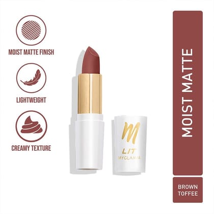 MyGlamm LIT Moist Matte Lipstick - Brown Toffee (Chestnut Shade)| Long Lasting, Pigmented, Hydrating Lipstick with Moringa Oil and Vitamin E