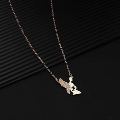 ALL IN ONE Rose Gold Plated American Diamond Beautiful Love Bird Necklace Golden Chain Pendant for Women and Girls.