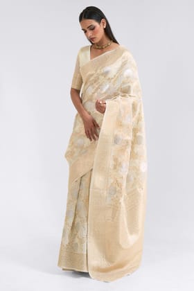 Fawn Beige Linen Silk Saree