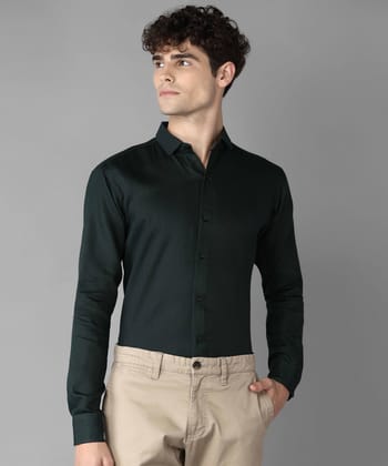 Rich Vesture Mens Dark Green Color Poly Cotton Fabric Solid Regular fit Full Sleeve Casual And Semi Formal Wear With Apple Cutt Shirt For EveryDay (Pack of 1) (Size:- XL) - None