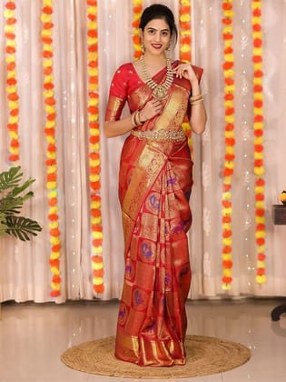 Ethnic Motifs Woven Design Zari Banarasi Saree