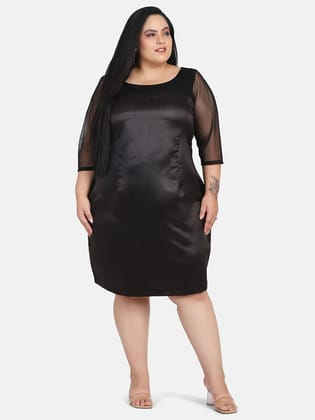 Satin Evening Dress - Black-M