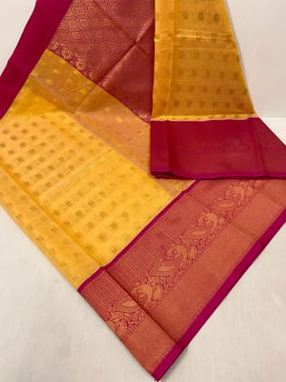 Elegant Chanderi Kanchi Kuppadam Saree with Gold Zari Weaving