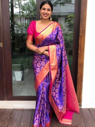 Ethnic Motifs Woven Design Zari Banarasi Saree