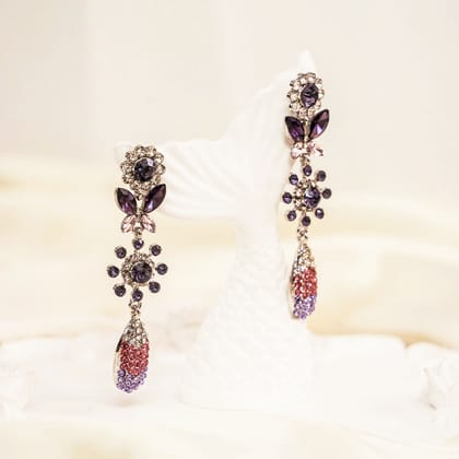 Treasure Statement Crystal Earrings-Purple