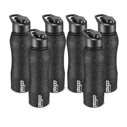 PEXPO Stainless Steel Sports/Fridge Water Bottle, 1000 ml, Pack Of 6 Black, Bistro | Wide Mouth & Leak-Proof Water Bottle
