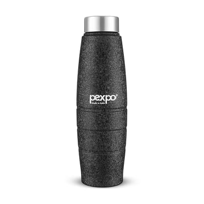 Pexpo Stainless Steel Fridge Water Bottle, 1L, Black, Duro | Eco-Friendly Water Bottle with 3X Powder Coating