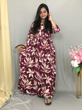 Jasmine Purple - Maternity Kurti with Feeding Zips - Soft Rayon-44 - 46 ( XXL - 3XL )