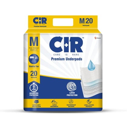 CIR Premium Underpads, Medium (60x60cm) | 7 hrs Absorption Protection | 20 Units | Waterproof | Protects surfaces from incontinence | Super Soft Polymer Pack of 1