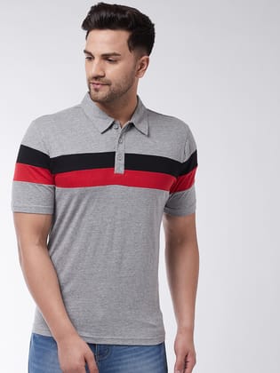 Gritstones Color Block Men Polo Neck Grey, Black T-Shirt