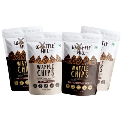 Waffle Mill - Waffle Chips - Combo Pack - Dark Choco Drizzle + Milk Choco Drizzle - Pack of 4 (2+2) - 340  gm