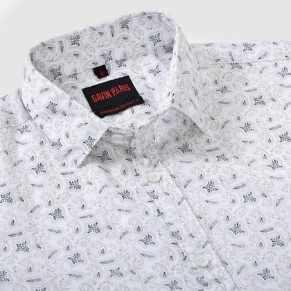 Off-White Paisley Design Men's Slim Fit Full Sleeve Shirt (GP299)-M-38 / Full Sleeve