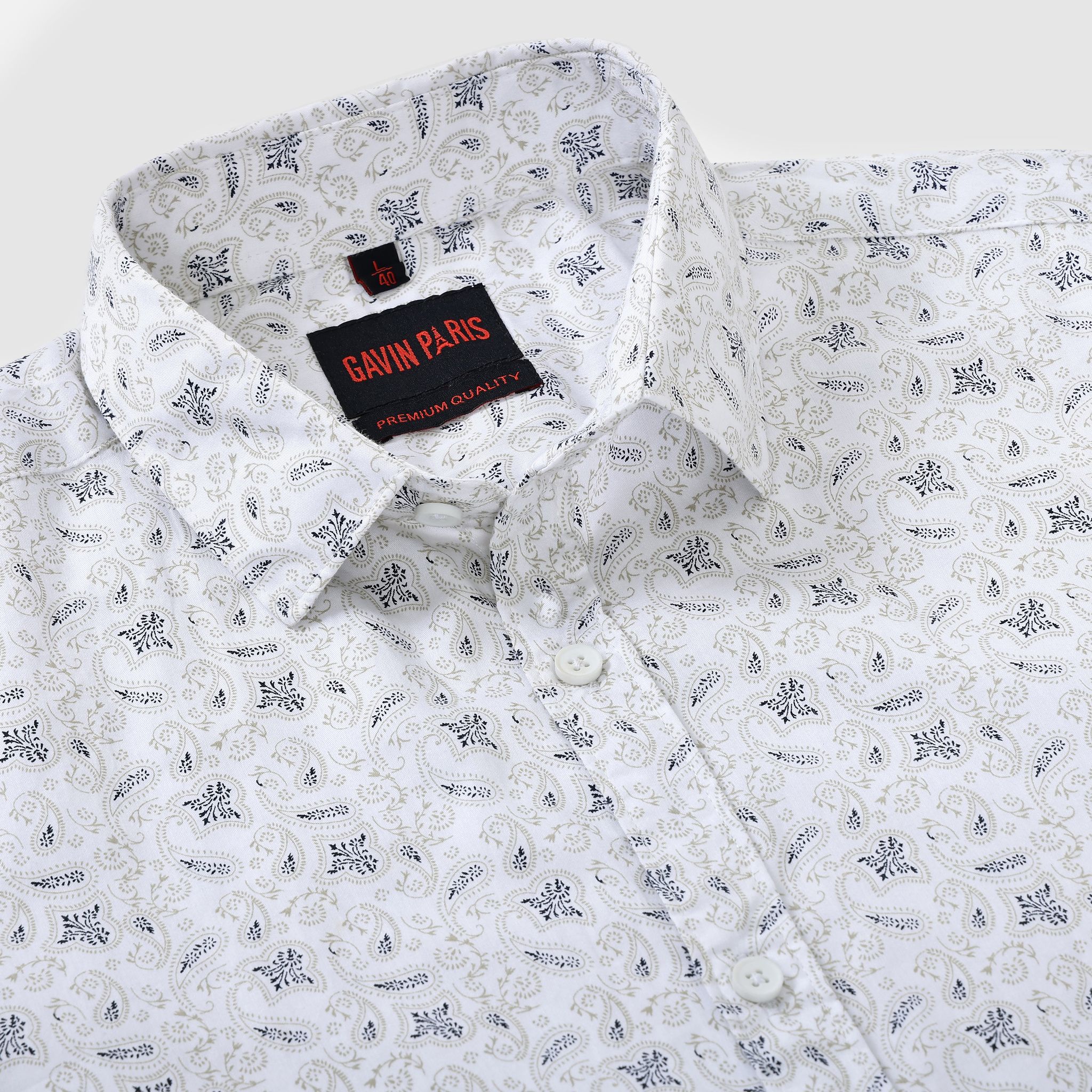 Off-White Paisley Design Men's Slim Fit Full Sleeve Shirt (GP299)-M-38 / Full Sleeve