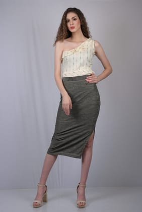 Matte Black Casual-Fit A-Line Midi Skirt (OTLSKT1003)-Grey / S