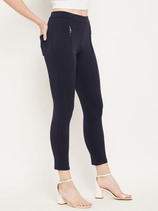 Women Navy Blue Solid Jeggings
