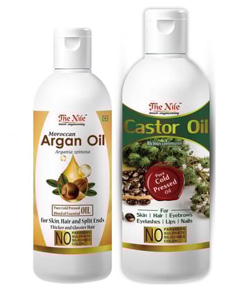The Nile Argan Oil 100 ML + Castor Oil 200 ML Skin & Hair Care 300 mL Pack of 2
