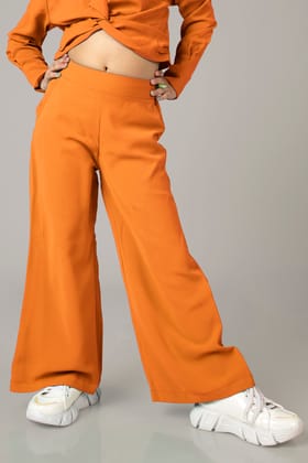 Orange Wide Leg Flared Trouser For Girls-1 Year / Orange / KBT005-PLMG009-NIL-NIL-THR010-FS001-ZPH022-NIL-NIL-NIL
