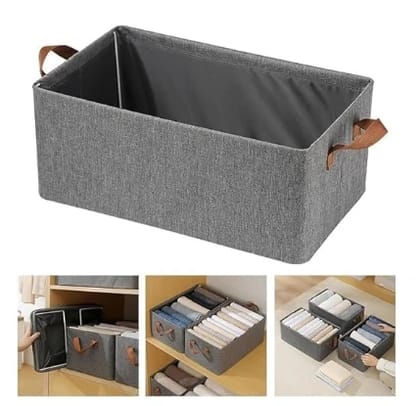 BREEPREE Fold Large Collapsible Cloth Basket with Metal Frame and Handles - Versatile Wardrobe Organizer for Clothes, Toys, Books, Shelves