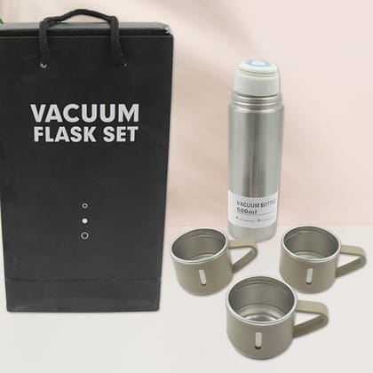 Stainless Steel Vacuum Flask Set with 3 Steel Cups Combo for Coffee Hot Drink and Cold Water Flask Ideal Gifting Travel Friendly Latest Flask Bottle. (500ml)