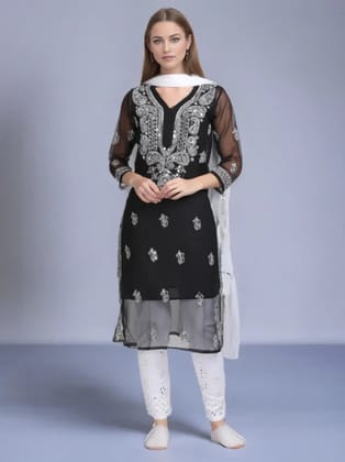 Black Mirror Chikankari Handmade Kurti Set-40-M