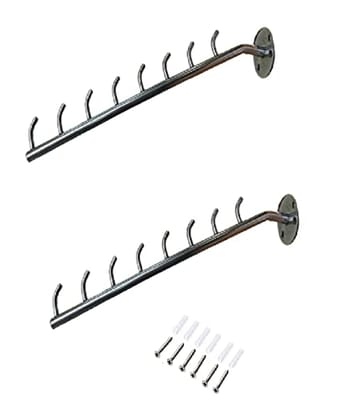 Q1 Beads Stainless Steel 8 pin Hooks Wall Hanger/Shop/Showroom Display Hook Rail bar for Clothes/Kitchen/Mobile Pack of 2 -Heavy Duty Wall Mount with Hardware Fittings