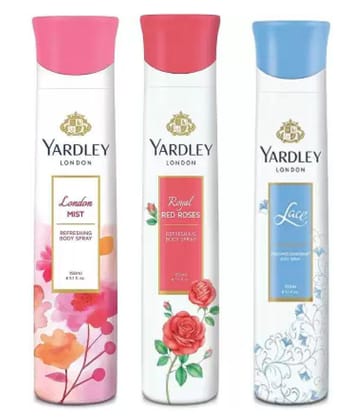 Yardley London London Mist, and Lace Body Spray - For Women,150ML Each (Pack of 3)