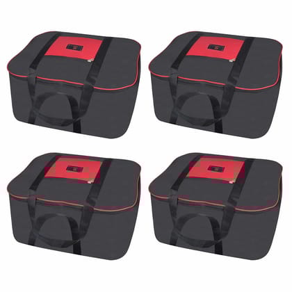 Fendo Regent Nylon Multi-Purpose Clothes Organiser For Wardrobe, Red Black (4-Pack) | Rectangular, 54x46x28 cm | 69.55 L Organisers Storage Box | Extra Large Toys/Stationery Paper/Blankets
