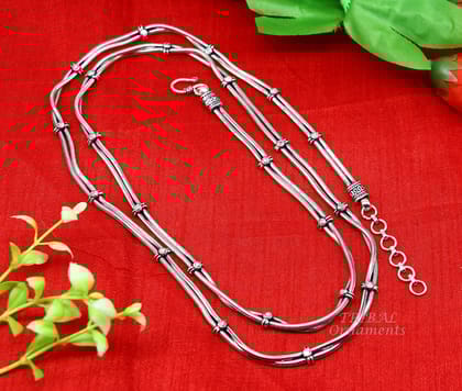 32 to 40 inches  925 Sterling silver adjustable handmade double line snake chain vintage design belly chain, waist chain ,Sari chain wch25