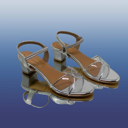 Silver Block Heel Sandals-Silver / 36