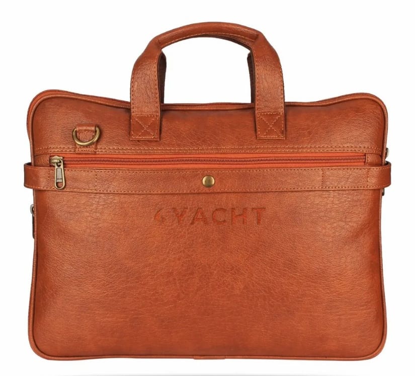 Yacht Vegan Leather Laptop Bag with Expandable Storage, Insignia Series, Tan, Unisex