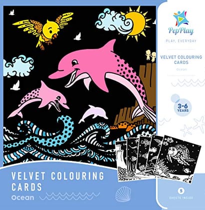        PepPlay Velvet Coloring Card Kit, Set of 5 Travel Friendly, No Mess Art for Kids, Art and Craft, Ocean Theme Colouring, DIY Activity, Sea Animals Drawing, Gifts for Kids Ages 3+       