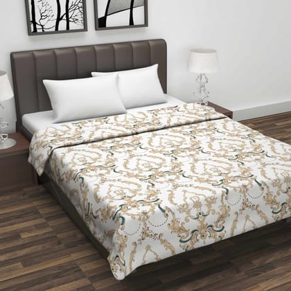 Beige and Brown 120 GSM Cotton Floral Double Bed AC Blanket Dohar for All Season-Double / Beige and Brown / MD1438