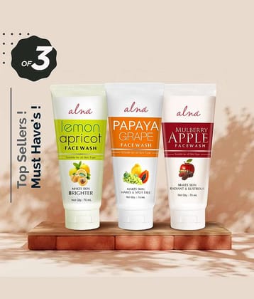 Alna Lemon Face Wash with Papaya Grape Face Wash & Mulberry Apple Face Wash 75ml Each , Pack of 3