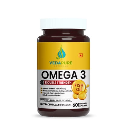 VEDAPURE NATURALS Double Strength Omega 3 Fish Oil 1000mg- 60 Softgel