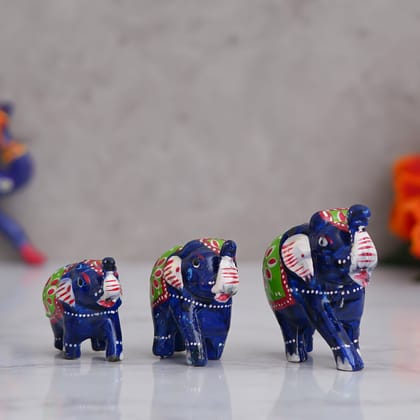 Set of 3 Multicolor Elephant Statues Animal Figurines Decorative Showpieces-Free Size