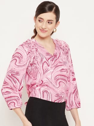 Pink Printed Crepe Wrap Top