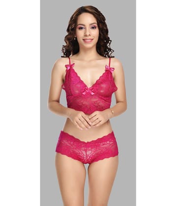Elina - Pink Net Womens Nightwear Baby Doll Dresses With Panty ( Pack of 1 ) - None