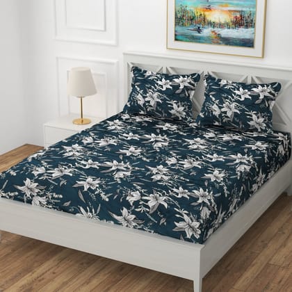 Winter Designer Elastic Fitted King Bedsheet with 2 Pillow Covers