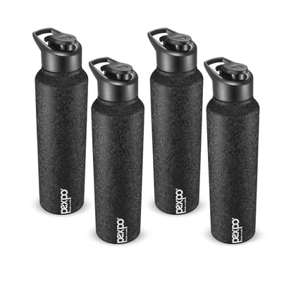 PEXPO Stainless Steel Sports/Fridge Water Bottle, 1000 ml, Pack Of 4 Black, Chromo | Eco-Friendly & Leak-Proof Water Bottle