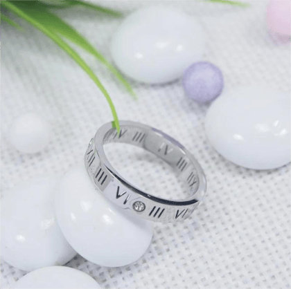 Stainless Steel Silver Plated Roman Numerals Finger ring